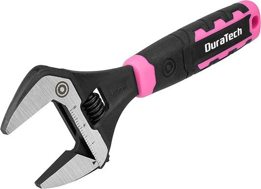 DURATECH 8-Inch Adjustable Wrench, Wide Jaw Opening Plumbing Wrench, CR-V Steel, SAE and Metric Scale Marked, Ergonomic Grip