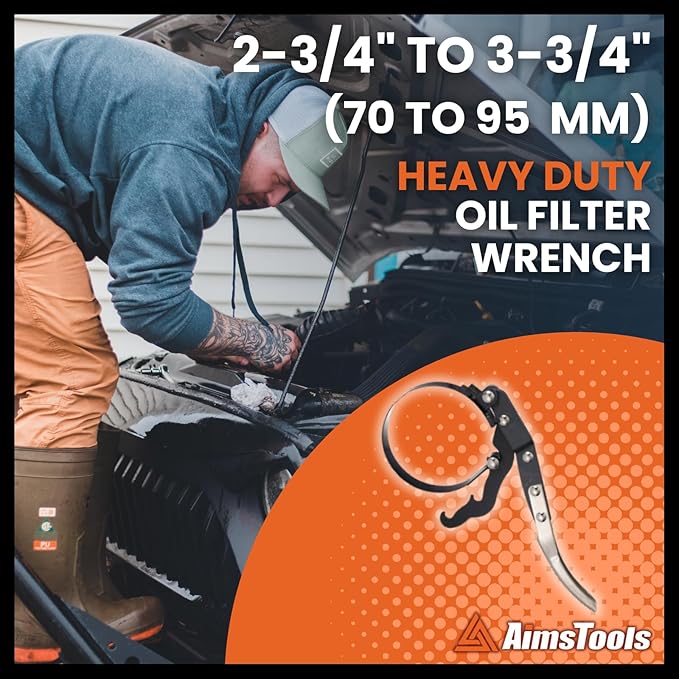 Oil Filter Wrench Tool with Positive Grip Handle for Cars & Motorcycles | Adjustable Torque System | Multi-Purpose Removal Tool from 2-3/4 inch to 3-3/4 inch(70 mm to 95 mm)