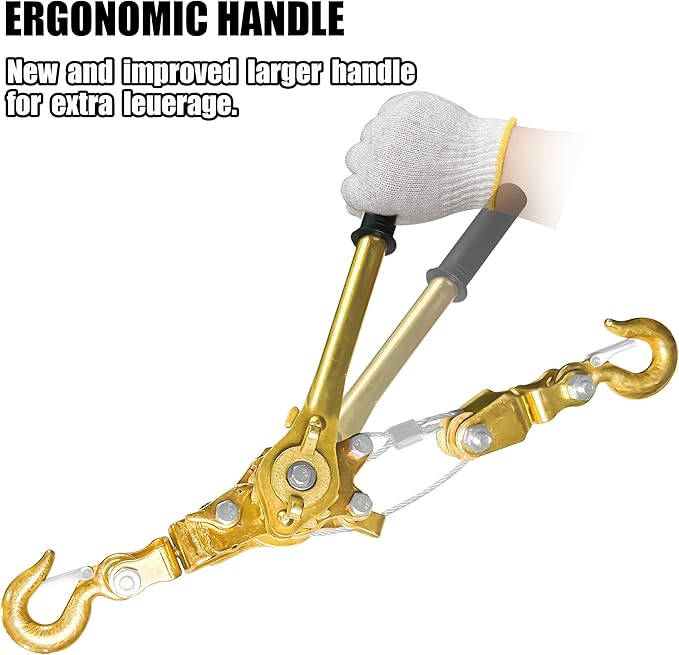 Come Along 2 Ton Cable Winch Puller with Cable Grip Steel Wire Puller 2 Hooks Portable Steel Cable Puller for 3/16" to 9/10" Cable Zipline Cable Tensioner Kit