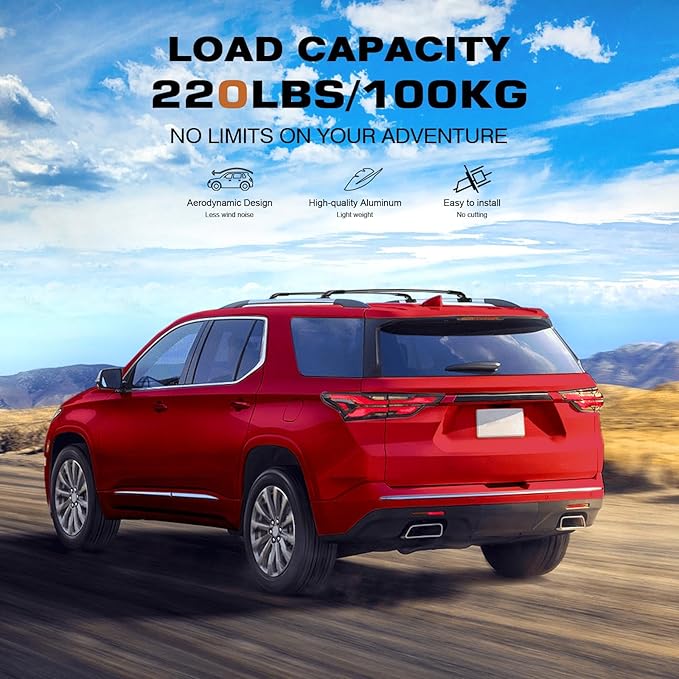 220lbs Roof Rack Cross Bars Compatible with Chevy Chevrolet Traverse 2022 2023 2024 2025 2026, Heavy Duty All-Metal Aluminum Roof Rails Crossbars Cargo Canoe Black