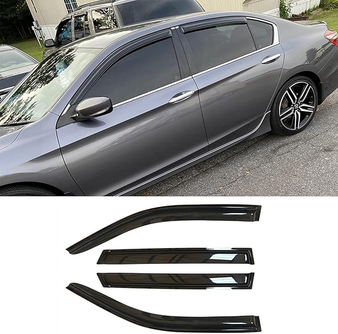 Side Window Vent Deflector Visor fit for 2013-2017 Honda Accord Sedan,4pcs Wind Shades Outside Mount Tape-on Shatterproof Dark Smoke Sun Rain Guards 94535
