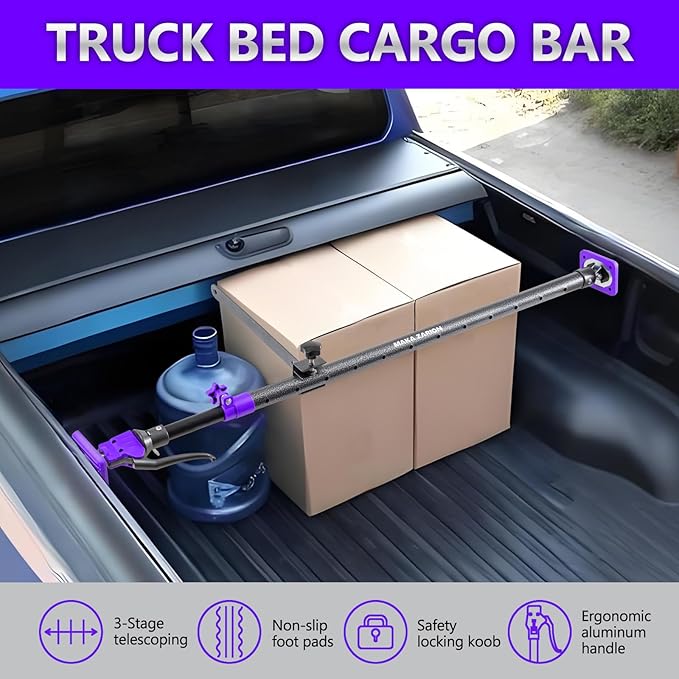 Adjustable Cargo Bar, Truck Bed Divider from 40 to 78.7 IN with 200LB Bearing Capacity, Cargo Bar for Pickup, Truck Bed Organizer Cargo Bars for SUV, Trailer, Van, Come With 1 Divider Bar, 1 Cargo Net
