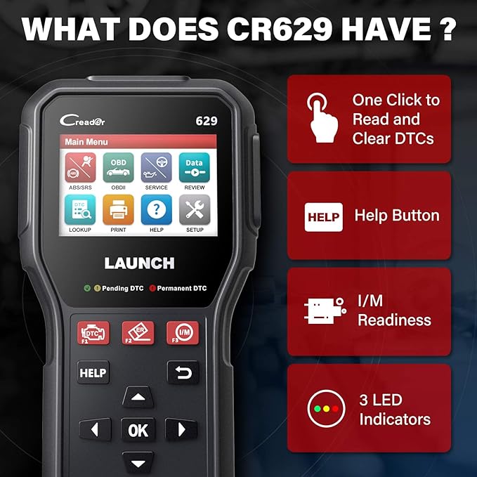 Launch CR629 OBD2 Scanner 2025 Scan Tool with Reset Oil/BMS Service+Live Data, Professional Mechanic Full OBDII Diagnostic Code Reader for Read/Clear DTCs Lifetime Free Update