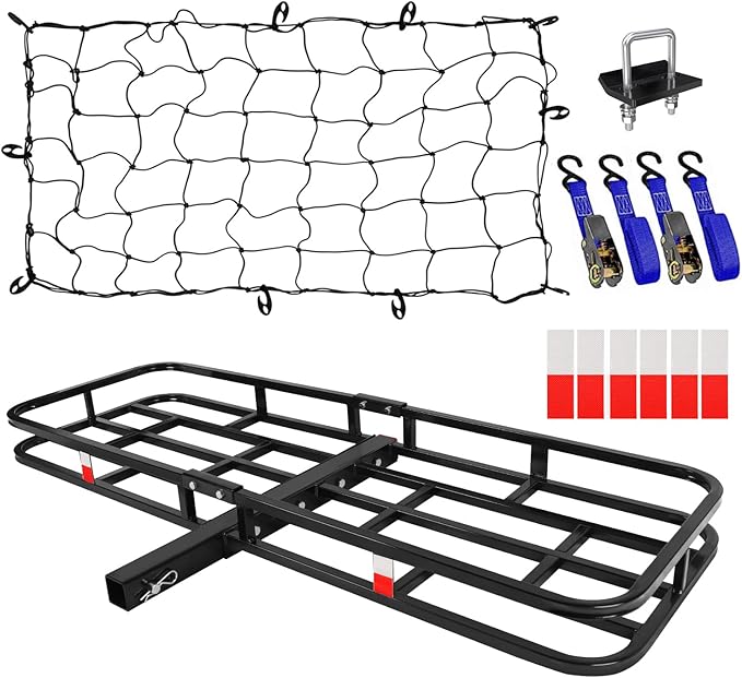 FORWODE 53 x19 Hitch Cargo Carrier, 500 lbs Load Trailer Hitch Basket, Steel Heavy Duty Luggage Basket with Cargo Net for Trucks, SUVs, Vans Travel Camping with 2" Receiver