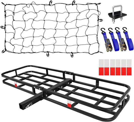 FORWODE 53 x19 Hitch Cargo Carrier, 500 lbs Load Trailer Hitch Basket, Steel Heavy Duty Luggage Basket with Cargo Net for Trucks, SUVs, Vans Travel Camping with 2" Receiver