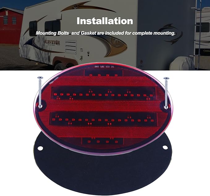 Oval LED Tail Lights 8.5" Length 40LEDs Red LED Brake Stop Turn Tail Lights Surface Mount for Trailer RV Camper Motorhome Airstream, Pack of 2