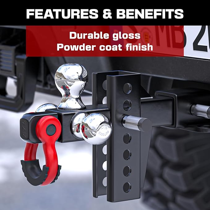 Ayleid Trailer Hitch Tri-Ball Mount with Anti-Theft Locking Hitch Pin&Hook&Rotatable Tow Shackle,Fits 2-in Receiver with 1-7/8-in,2-in,2-5/16-in Hitch Ball Adjustable with Shackle