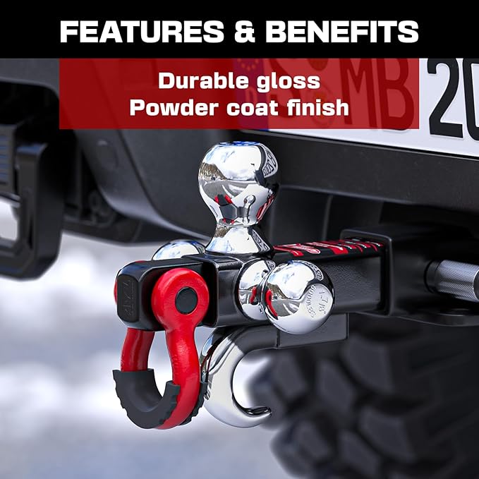 Ayleid Trailer Hitch Tri-Ball Mount with Hook&Pin&Rotatable Tow Shackle,Fits 2-in Receiver with 1-7/8-in,2-in,2-5/16-in Hitch Ball with Anti-Theft Locking Hitch Pin