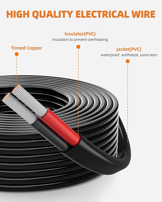 12 Gauge Wire, 12 AWG 2 Conductor Electrical Wire, Flexible/Oxygen-Free Tinned Copper/Stranded PVC 12/2 Cord for Automotive, Marine, LED Strips, Solar, RV, Lighting (100FT)
