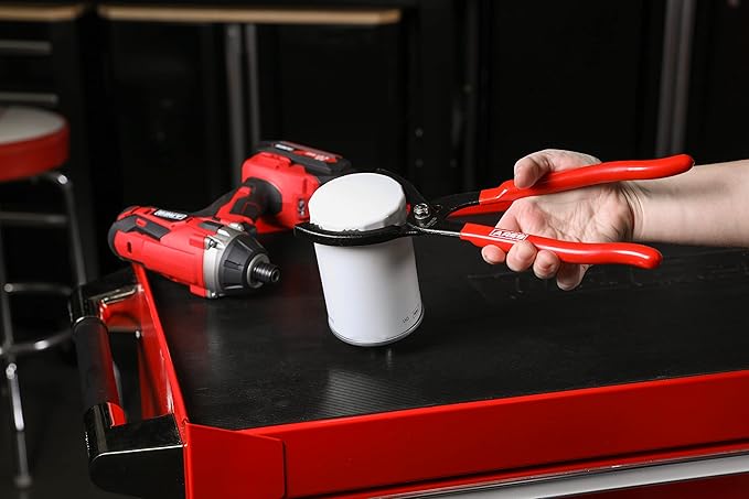 ARES 56032- Locking Jaw Oil Filter Pliers - 2 1/2-Inch to 4 1/2-Inch Jaw Opening - 12-Inch Adjustable Oil Filter Wrench Features Long Handles with Nonslip Grips and Locking Jaw Design