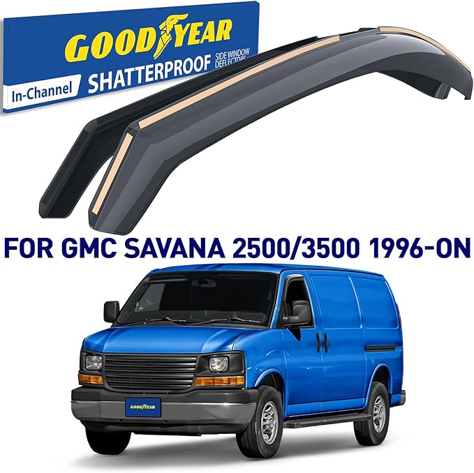 Goodyear Shatterproof in-Channel Window Deflectors for GMC Savana 2500/3500 1996-2026, Rain Guards, Window Visors for Cars, Vent Deflector, Car Accessories, 2 pcs - GY007726