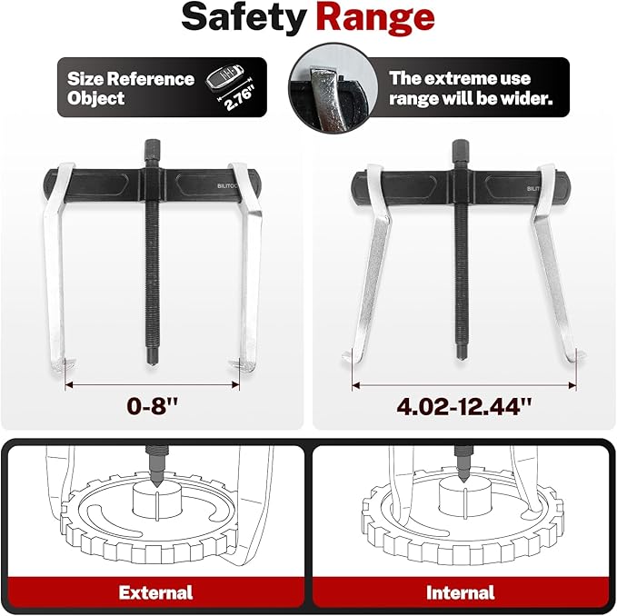 BILITOOLS 10" 2-Jaw Gear Puller, Internal External for Removal of Pulleys Flywheels Bearings & Gears
