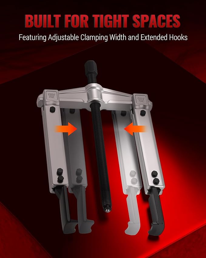 Gear Puller Set, Adjustable 2 Jaw Bearing Puller, Pulley Puller, Flywheel Puller Kit with Extendable Arms and Reversible Jaws for Removing Bearings, Gears, Pulleys and Flywheels