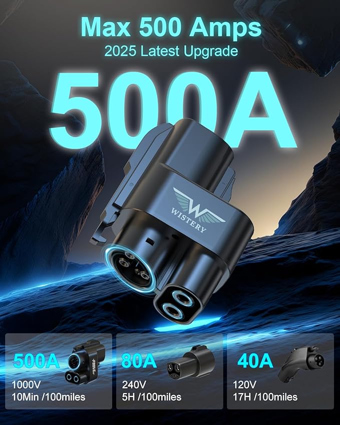 2025 Upgraded NACS to CCS Adapter [Max 500A 1000V],Tesla Supercharger to CCS1 Charger Adapter,Fast Charge Tesla Supercharger Adapter Compatible withFord,Rivian,GM,Volvo and Polestar