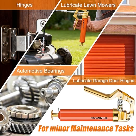 THINKWORK Mini Grease Gun Kit for 3 Oz Tubes, 3000 PSI Pistol Grip Lube Grease Guns Tool with 0.53" Coupler and Needle Nozzles - for Minor Maintenance Tasks, Automotive, Agricultural