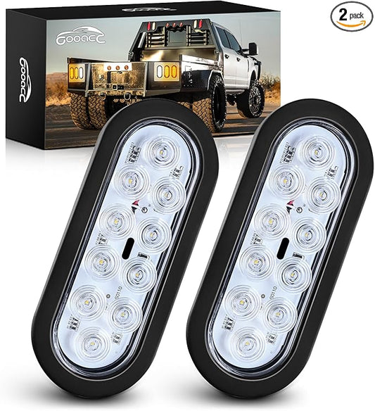 GOOACC 6Inch Oval Trailer Tail Light 2PCS 10LED White Reverse Back Up Lights w/Surface Mount Grommets Plugs IP67 Waterproof for Truck RV Tractor