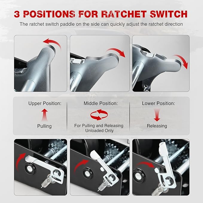 Nilight Boat Trailer Winch 3500 Lbs Hand Crank Winch Heavy Duty Boat Winches with 33Ft Strap Rope Hook Two Way Ratchet 4:1 8:1 Gear Portable Marine Manual Winch for Trailers Boat RV ATV Jet Ski Towing