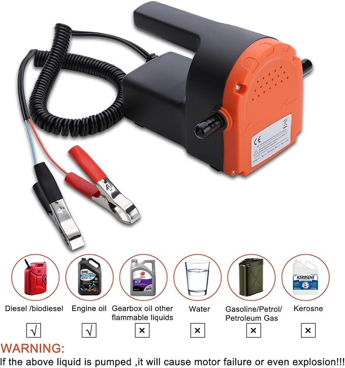 12V 100W Oil Change Pump Extractor Oil Diesel Fluid Pump Extractor Scavenge Suction Transfer Pump with outlet inlet hose, screwdriver, Oil-proof gloves, hose lock, For Boat, Car, RV, Truck