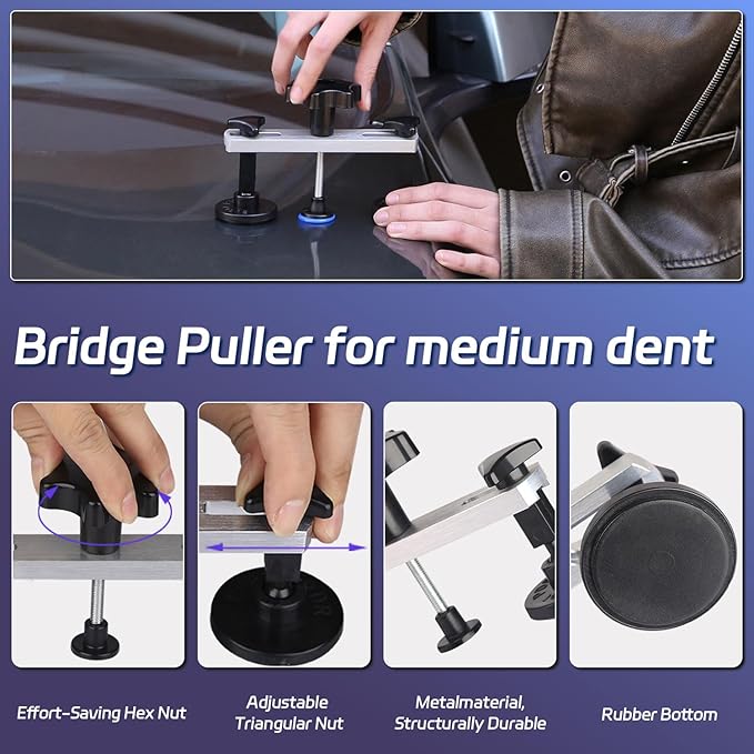 VEXTRO Dent Puller Kit, Paintless Dent Repair Tools with Dent Lifter, Bridge Puller, Slide Hammer T-Bar, PDR Car Dent Removal Kit with Glue Gun and Tabs for Auto Body Hail Damage