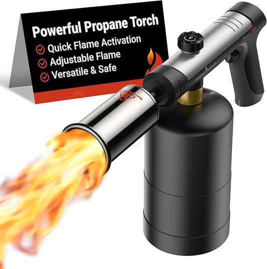 ThermoMaven Propane Torch with One-Touch Max Fire, Cooking Blow Torch Gun with a Safety Lock, Charcoal Lighter, Flame Thrower, Kitchen Food Torch Head for Grill, Sous Vide, BBQ (Tank Not Included)