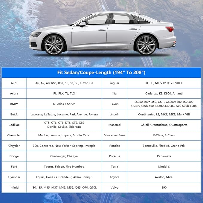 Car Cover Waterproof All Weather for Automobiles, Outdoor Full Car Cover Snowproof Windproof UV Protection, Universal Fit for Sedan. (Fit Sedan Length 194-208 inch, Silver)