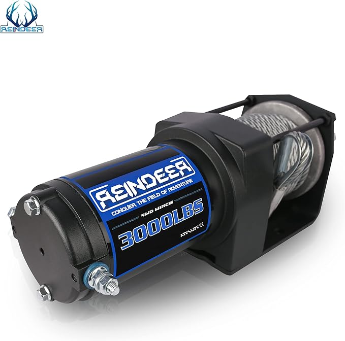 REINDEER New 12V Winch 3000 lb Load Capacity Electric Winch Kit for ATV UTV Steel Cable Wire Rope with Hawse Fairlead Waterproof IP67 with Wireless Remotes