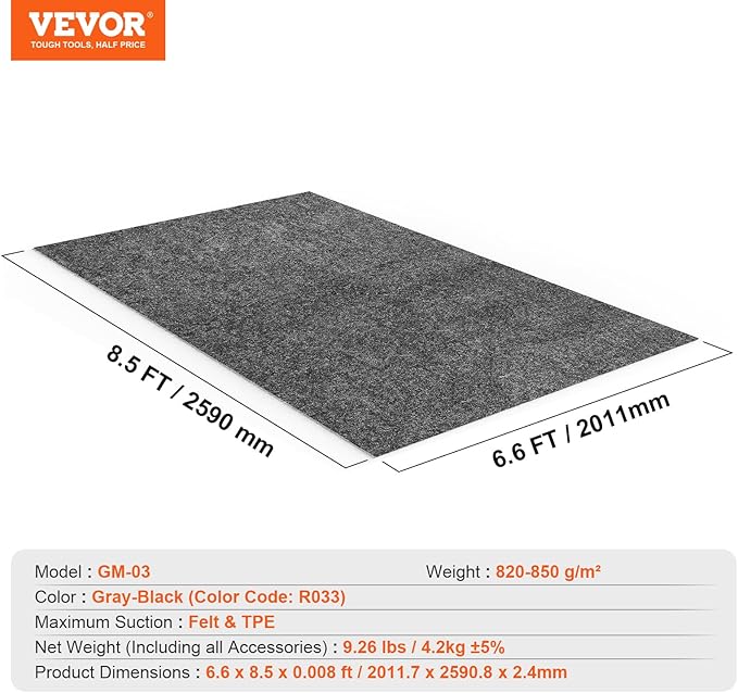 VEVOR Waterproof Garage Floor Mat for Under Car, Non-Slip 6.6'x8.5' Compact Size Heavy Duty Containment Mat, Protects Garage Floor from Water, Mud and Oil, for Garages,Greenhouses,Entrance