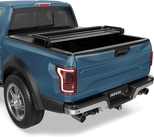 Perfit Liner 8.0 FT (96") Bed Soft Quad-Fold Tonneau Cover Fits 1999-2024 Ford F250 F350 F450 Super Duty Styleside/Fleetside Truck Cargo Topper, Softtop, 3-Folding (NOT for Flareside/Stepside)