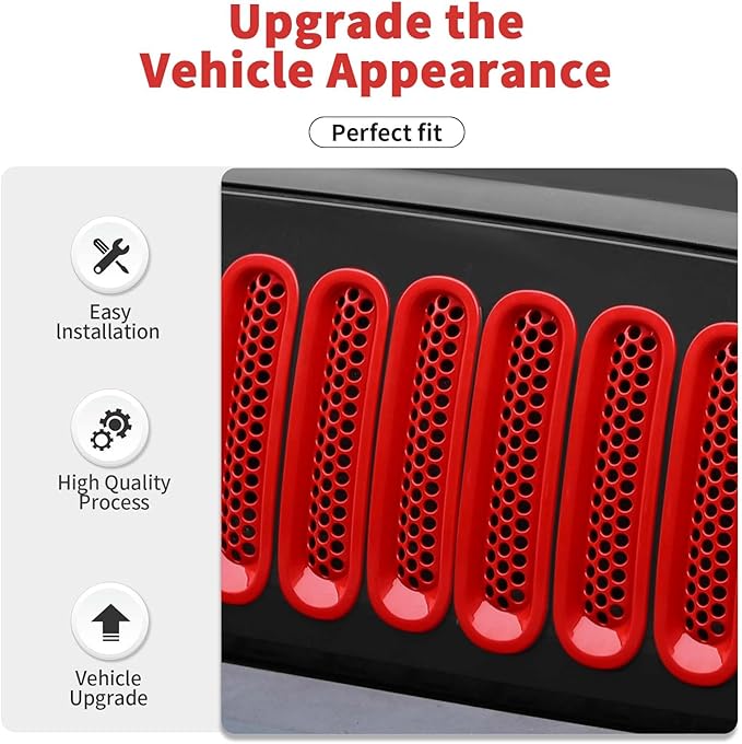Mesh Grill Insert Grille Inserts Cover Fit for 2007-2018 Jeep Wrangler JK JKU(Red)