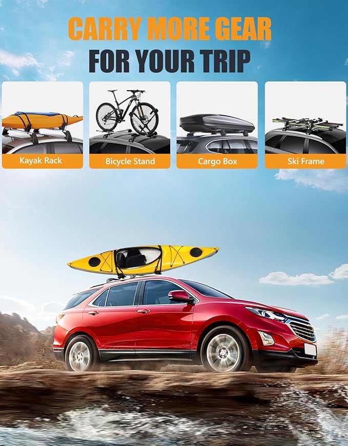 KINGGERI 300lbs Lockable Roof Rack Cross Bars Compatible with 2018-2024 Chevy Chevrolet Equinox & GMC Terrain.Heavy Duty Aluminum Roof Rails Crossbars Luggage Kayak Canoe Snowboard SUV Accessories