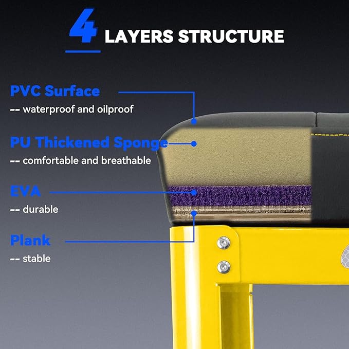 Rolling Creeper Garage Shop Seat for Men, Padded Mechanics Stool with Tool Tray Storage for Garage, Rolling Workshop Stool with Wheels, Auto Creeper Seat, 330 LBS Capacity, Heavy Duty,Yellow