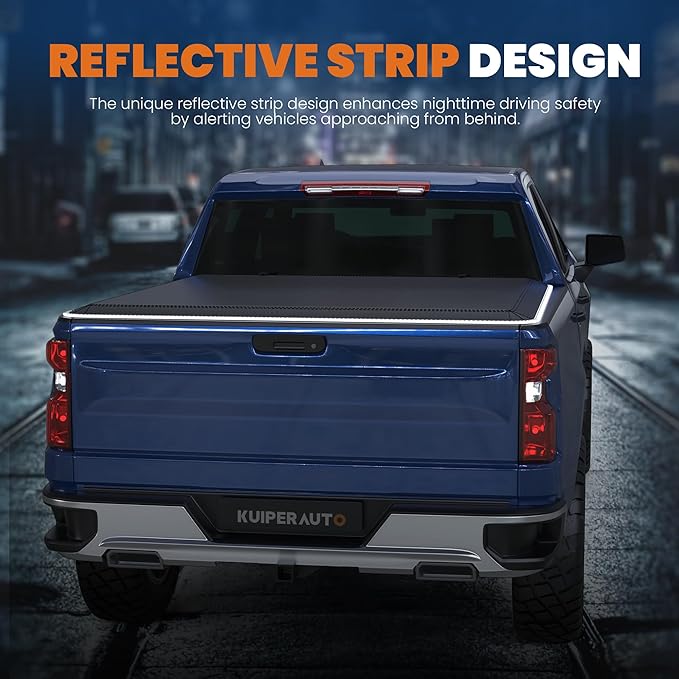 Tri Fold Soft Folding Truck Bed Tonneau Cover Compatible for Nissan Frontier 2005-2025 Fleetside 5 FT On Top w/Reflective Strip