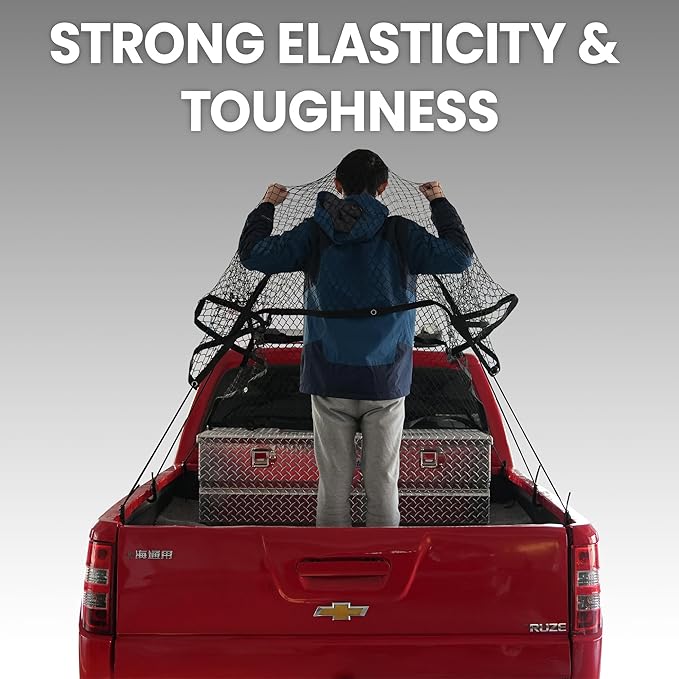 Rockland Heavy Duty Bungee Cargo Net for Pickup Truck Bed, 6.5' x 4.5' Stretches to 9.75' x 6.75', Mesh Square Netting with 6 Hooks, Truck Bed Netting, for Rooftop Cargo Carrier, Hitch Cargo Carrier