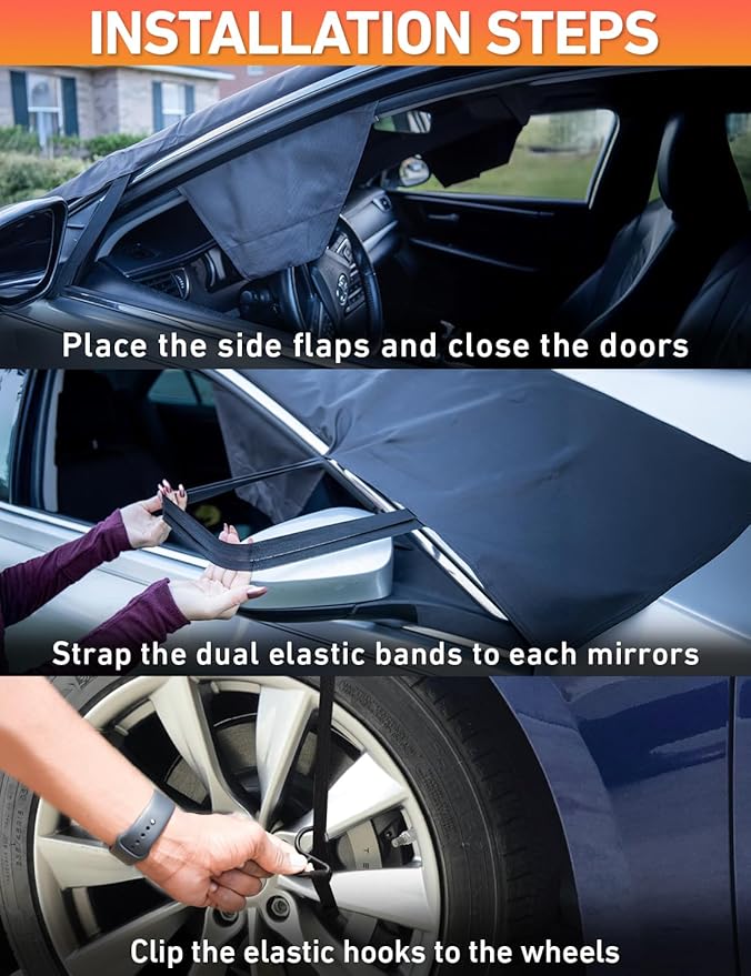 EcoNour Car Snow Cover Compatible for Hyundai Elantra | Windshield Cover for Ice and Snow with S-Hook Straps | Heavy-Duty 600D Oxford Winter Car Cover, Waterproof & Anti-Slip