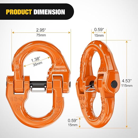 Nilight Safety Chain Connector Link, 1/2In Tow Hitch Hammerlock Coupling Link, 2 Pack Forged Steel Tow Chain Connector for Chain Link/Recovery Rope Link/Shackle, 12000 lbs Load Limit, Orange