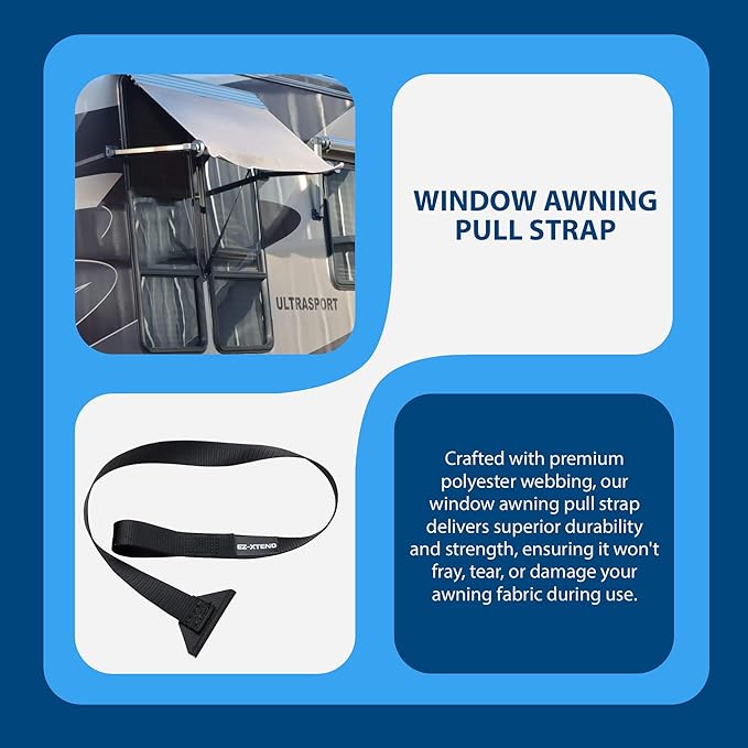 EZ-Xtend RV Camper Window Awning Pull Strap. Replacement Strap Made with UV Polyester Webbing, Lifetime Thread for Easy Operation RV Patio Window Awning. Sewn in USA (31")