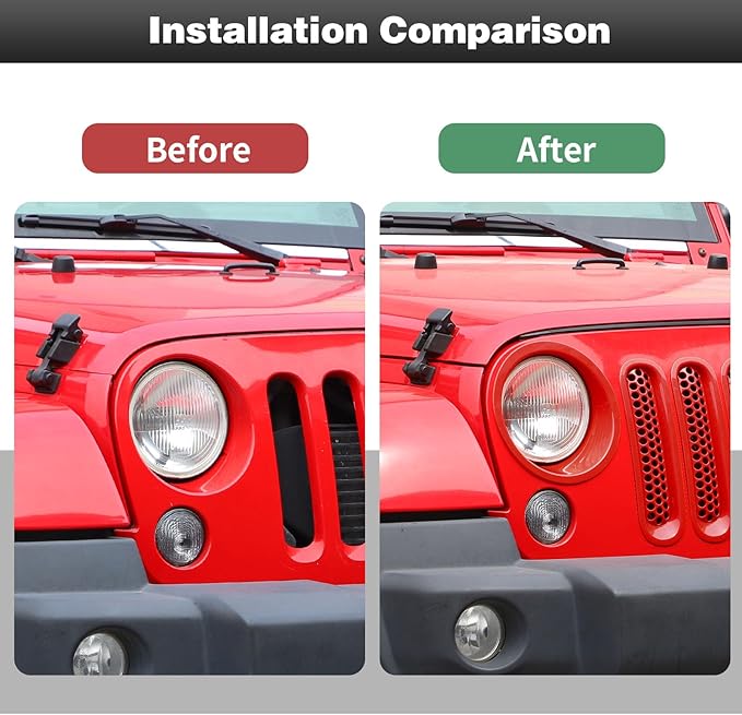 CheroCar for JK Mesh Grille Grill Insert & Headlight Cover Trim Exterior Accessories for Jeep Wrangler JK 2007-2017,Red…