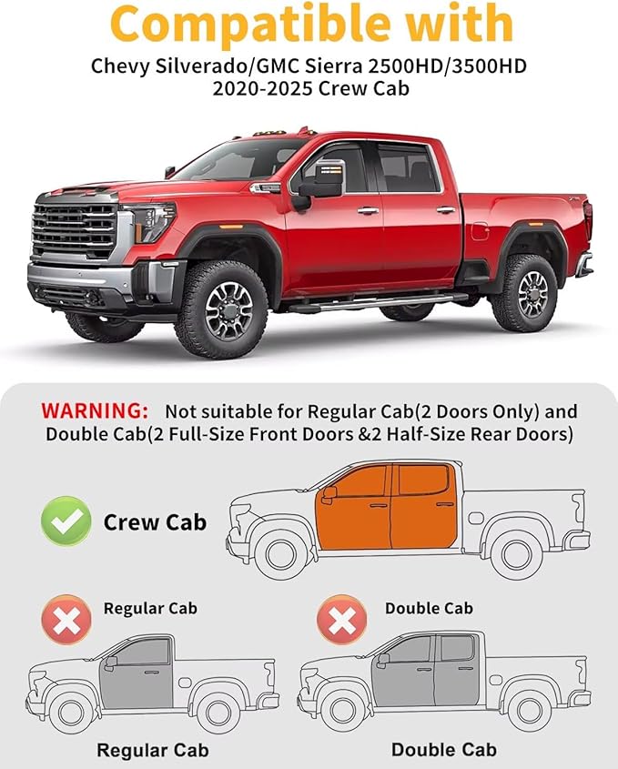 in-Channel Window Rain Guards Fit for Truck Chevy Silverado/GMC Sierra 2500HD 3500HD 2020-2026 Crew Cab Extra Durable Window Visors Window Deflectors Vent Shades Car Accessories-4 pcs 2-Q12