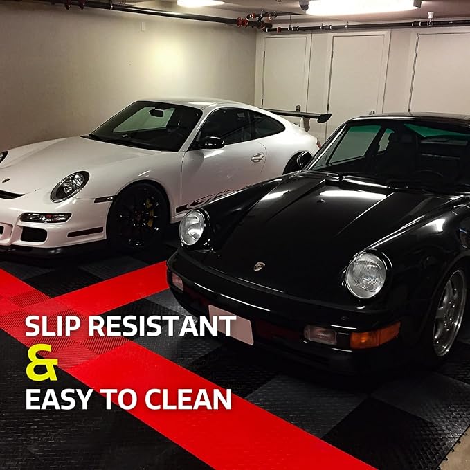 Big Floors RaceDeck CircleTrac, Interlocking Non-Slip Garage Flooring Tile, Durable, Modular, Heavy-Duty Copolymer, Easy Install (Yellow, 48 Pack of 12 x 12" Tiles)