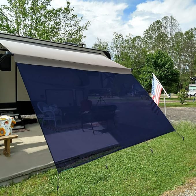 Tentproinc RV Awning Sunshade Screen 8'X17'3'' (Fit for 18' Awning) Mesh Sun Shade Block Front Glary Motorhome Camping Trailer Awning Shadescreen UV Sunblocker Sunscreen -3 Year Warranty (Navy Blue)