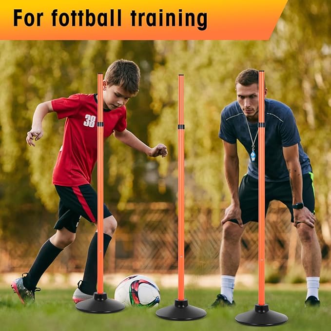 8 Pcs Soccer Agility Poles Detachable Sports Training Speed Slalom Poles with Rubber Base Coaching Sticks for Soccer Drills and Training