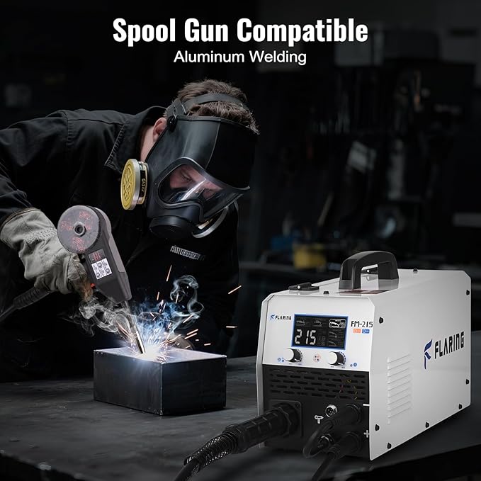 FLARING 215Amp MIG Welder 120V/240V 6 IN 1 Welding Machine Flux Core/Gas MIG/Stick/Lift TIG/Spot welding/Spool Gun Multi-Process Aluminum Welding 2lbs/11lbs Wire Competible LED Display Portable Welder