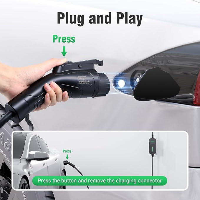 CALION Level 1&2 EV Portable Charger - 16A, Compatible with J1772 EVs, NEMA 6-20P (240V) & 6-20P to 5-15P Adapter (120V), 25FT Cable, LED Light, No Screen, Various Protections