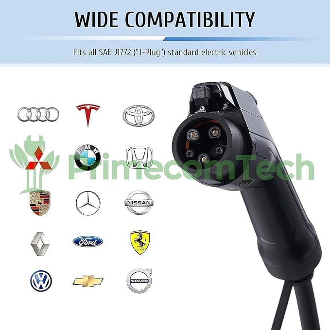 PRIMECOMTECH 32Amp & 40Amp Primecom Level 2, Electric Vehicle (EV) Charger, 240V, 32A/40A, NEMA 14-50, 6-7X Faster Than Level 1, 26/33 Miles Range Per Hour, 30/40/50 Feet Lengths, Tesla Compatible