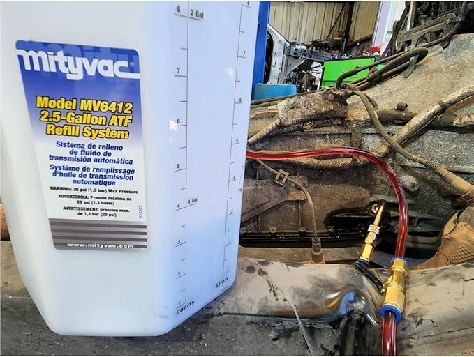 Mityvac MV6412A ATF Pneumatic Sealed Automatic Transmission Refill System, Integrated Manual Pump, 2.5 Gallon (10Liter), Flow Control Valve, Quick-Change Connection, Integrated Pressure Relief Valve