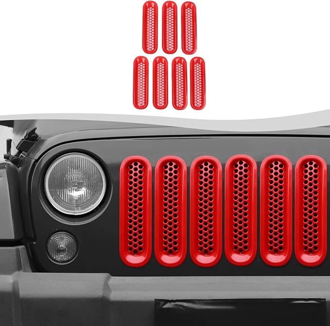 Mesh Grill Insert Grille Inserts Cover Fit for 2007-2018 Jeep Wrangler JK JKU(Red)