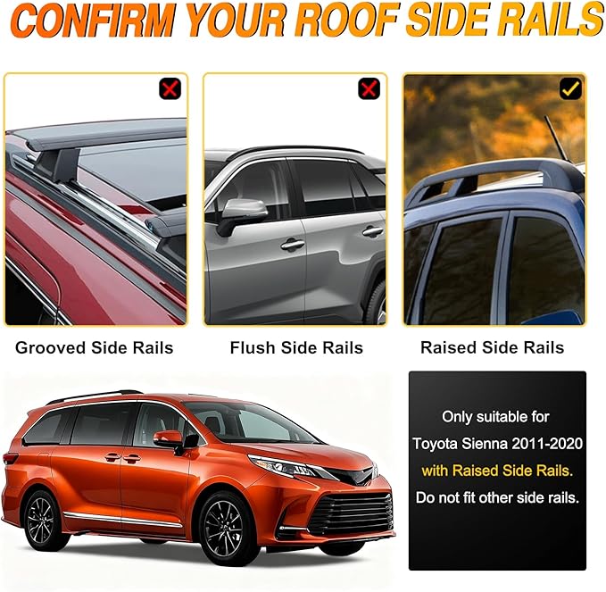 Nilight Roof Rack Cross Bars Fit for Toyota Sienna 2011 2012 13 14 15 16 17 18 2019 2020 with Side Rails, Adjustable Aluminum Car Crossbars for Cargo Carrier Luggage Bike Kayak Rooftop Tent Snowboard
