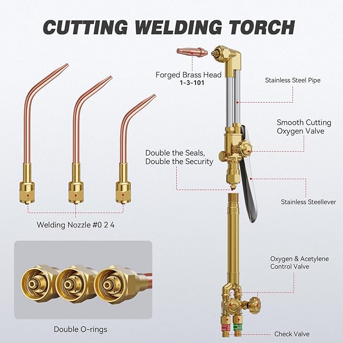 ARCCAPTAIN Oxy Acetylene Cutting Torch, Medium Duty CA1350 Cutting Welding Torch with Check Valve, Cutting Tip 1-3-101, Suitable for Automobile Repair and Metal Cutting