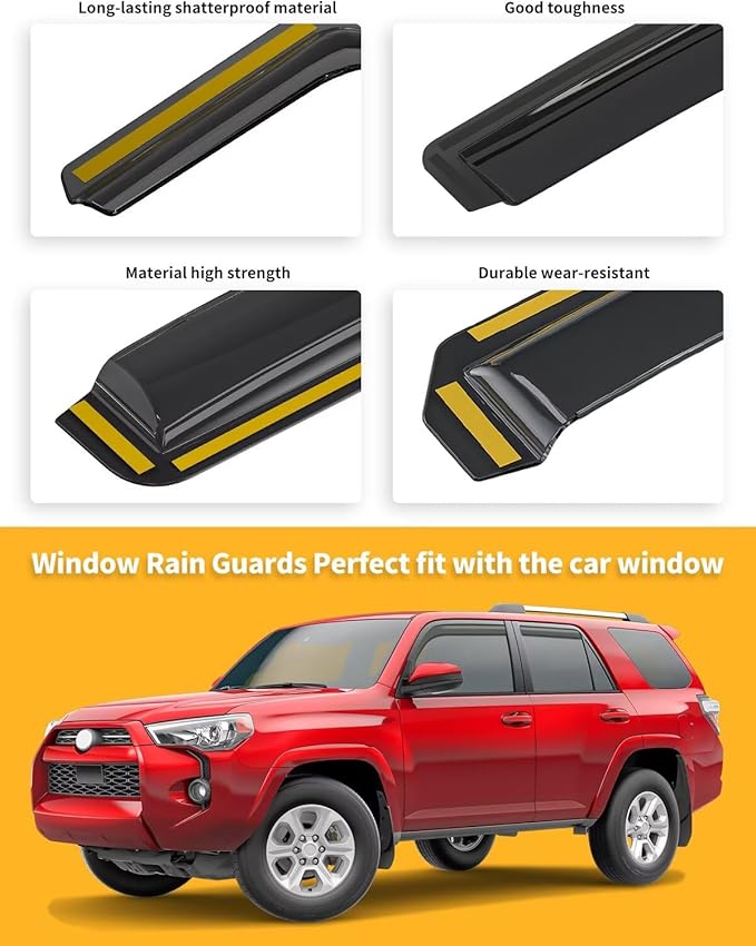 in-Channel Window Rain Guards Fit for Toyota 4Runner 2010-2024 Extra Durable Window Visors Window Deflectors Vent Visors Vent Shades Car Accessories-4 pcs 2-Q09