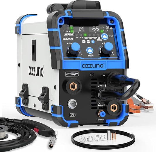 AZZUNO MIG Welder Machine 110V/220V, 155Amp 5-in-1 Gas MIG/Aluminum MIG/Gasless Flux MIG/Lift TIG/Stick Welding Machine, Upgraded Wire Feed Welder